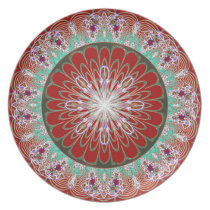 Red Flower Green Lace Hearts Plate