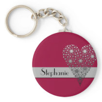 Red Flower Heart Cute custom name keychain keychains