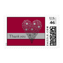 Red Flower Heart Thank you postage stamps stamps
