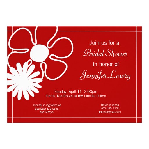 Red Flower Invitation for Bridal, Baby or Birthday