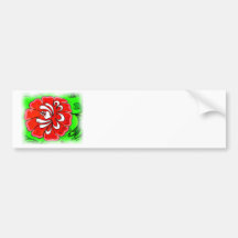 Red Flower on Green Background in Oil Bumper Sticker