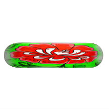 Red Flower on Green Background in Oil Skate Deck