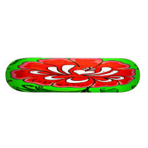 Red Flower on Green Background Skateboard