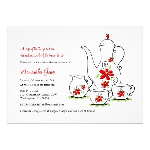 Red Flowers, 5x7 Tea Party Invitations