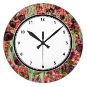 Red Flowers and dark tulips photography wall clock