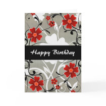 Red Flowers and Silhouette on Silver Card