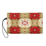 Red Flowers and White Hearts Wristlet Purse