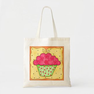 Red Flowers Cupcake Tote Bag