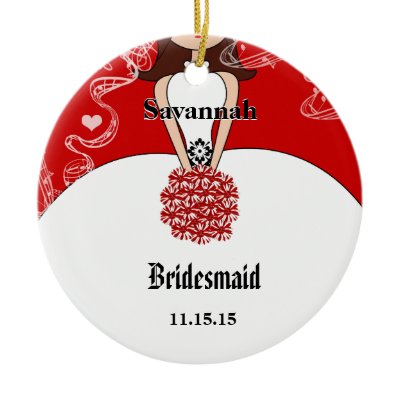 Red Flowers Gown Bridesmaid Christmas Ornament