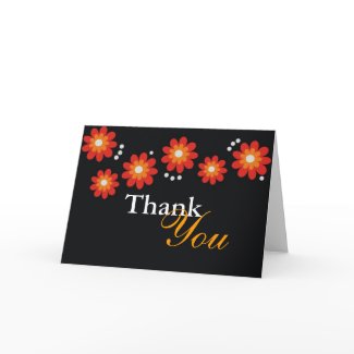 Red Flowers On Black Thank You Cards card