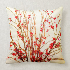 Red Flowers on Light Tan Throw Pillow