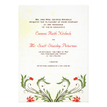 Red Flowers Vintage Art Nouveau Wedding Invite
