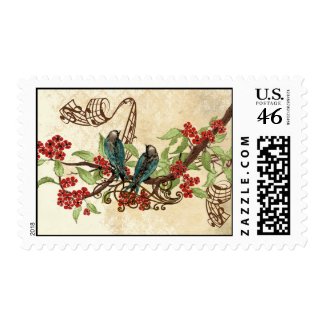 Red Flowers Vintage Love Birds Wedding Stamps stamp