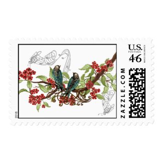 Red Flowers Vintage Love Birds Wedding Stamps stamp
