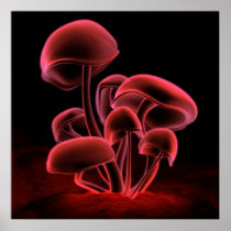 mushrooms, red, glowing, triptych, fantasy art posters, flora, plants, Poster with custom graphic design