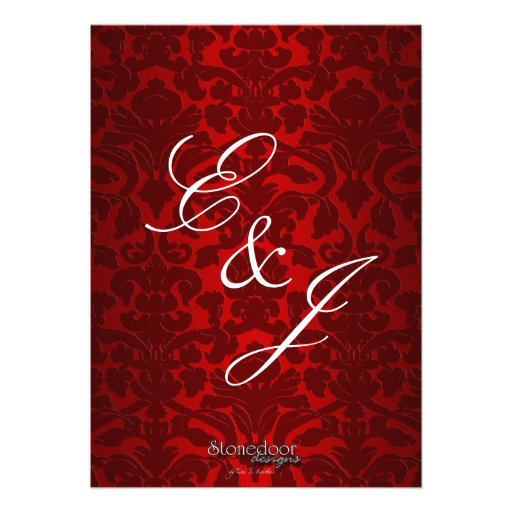 Red Foil Damask Wedding Invitation