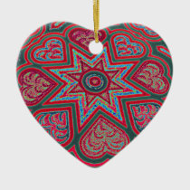Red Folk Art Hearts  Ornament