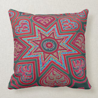 Red Folk Art Hearts Throw Pillow