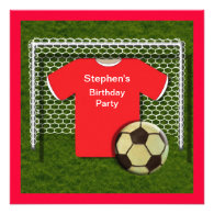 Red Football Theme Boys Birthday Party Invitations