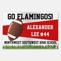 Red Football Yard Sign, Custom Name/School