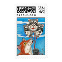 Red Fox and Raccoon Balloons Art Stamp