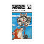 Red Fox and Raccoon Balloons Art postage