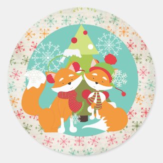 Red Fox Christmas Holiday Round Sticker