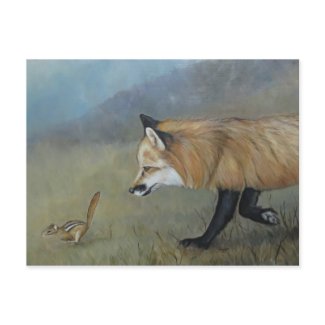 Red Fox Encounter Art Postcard zazzle_postcard
