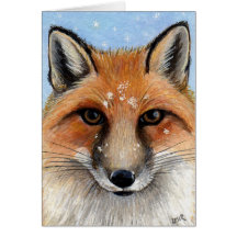 Red Fox in Snow Portrait Painting Note Card