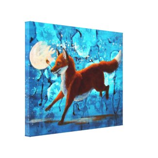 Red Fox Kitsune Surreal Fantasy on Blue Gallery Wrap Canvas