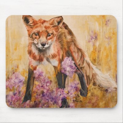 Red Fox Wildlife Watercolor Wildlife Mousepad by michelleys
