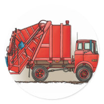 Red Garbage Truck Round Stickers