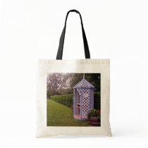 Red Garden gazebo, Bloom Field flowers Canvas Bags