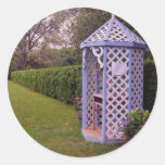 Red Garden gazebo, Bloom Field flowers Round Stickers