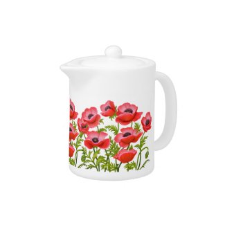 Red Garden Poppy Flowers Teapot