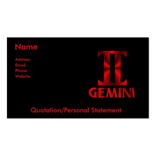 Red Gemini Horoscope Symbol Business Card Templates (front side)