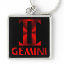 Red Gemini Horoscope Symbol Keychain