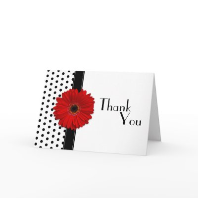 Red Gerber Black White Polka Dot Wedding Thank You Cards