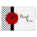 Red Gerber Black White Polka Dot Wedding Thank You Cards