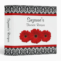 Red Gerber Daisy Black White Damask Recipe Binder