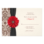 Red Gerber Daisy Damask Reply Card Custom Invites