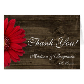 Red Gerber Daisy Rustic Wedding Thank You Cards
