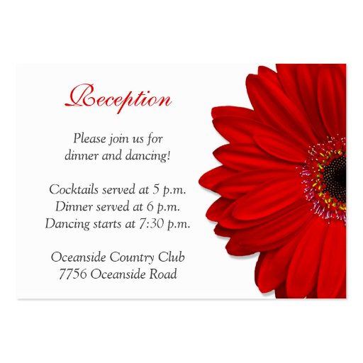 Red Gerber Daisy Wedding Reception Card Business Card (front side)