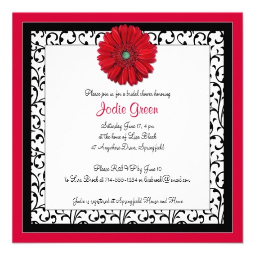 Red Gerbera Daisy Bridal Shower Invitation