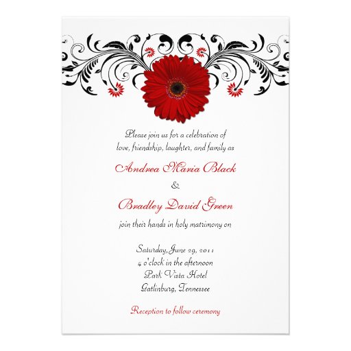 Red Gerbera Daisy Floral Wedding Invitation