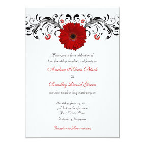Red Gerbera Daisy Floral Wedding Invitation