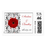 Red Gerbera Daisy Monogram Wedding Postage postage