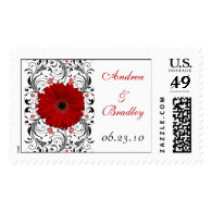 Red Gerbera Daisy Monogram Wedding Postage