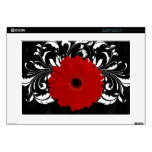 Red Gerbera Daisy on Black Laptop Skin