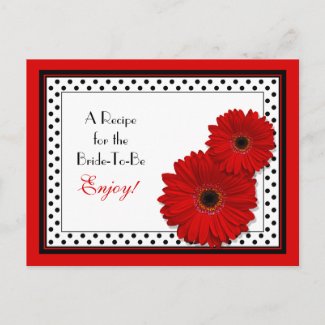 Red Gerbera Daisy Recipe Card for the Bride to Be postcard